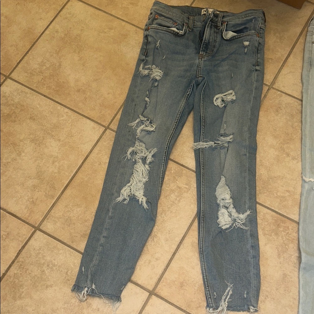 Zara Light Blue Distressed Skinny Jeans